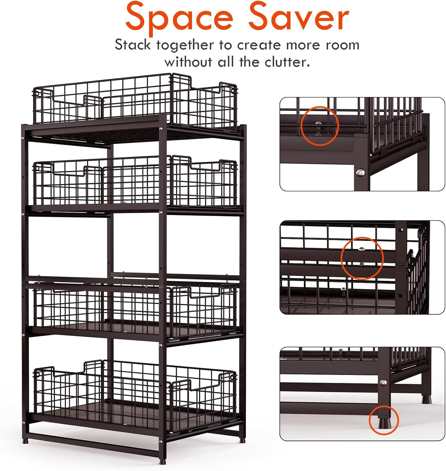 2 Pack Under Kitchen Cabinet Sink Organizer and Storage with Sliding Drawer, Extra Wide 2 Tier Stackable Basket Rack for Kitchen & Bathroom with Larger Capacity Heavy Duty, Bronze