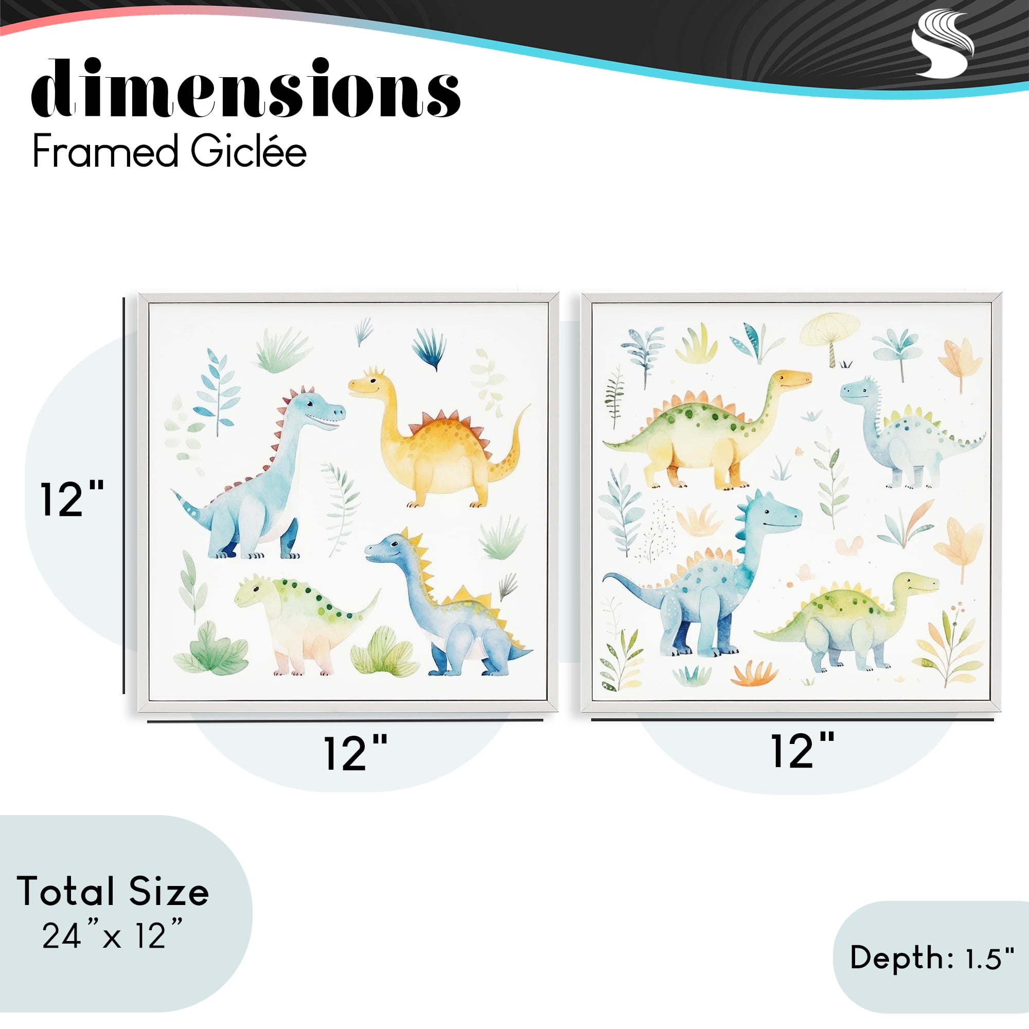 Stupell Industries Playful Dinosaur Wonders 2 Piece White Framed Giclee Art Set, design by Lazar Studio