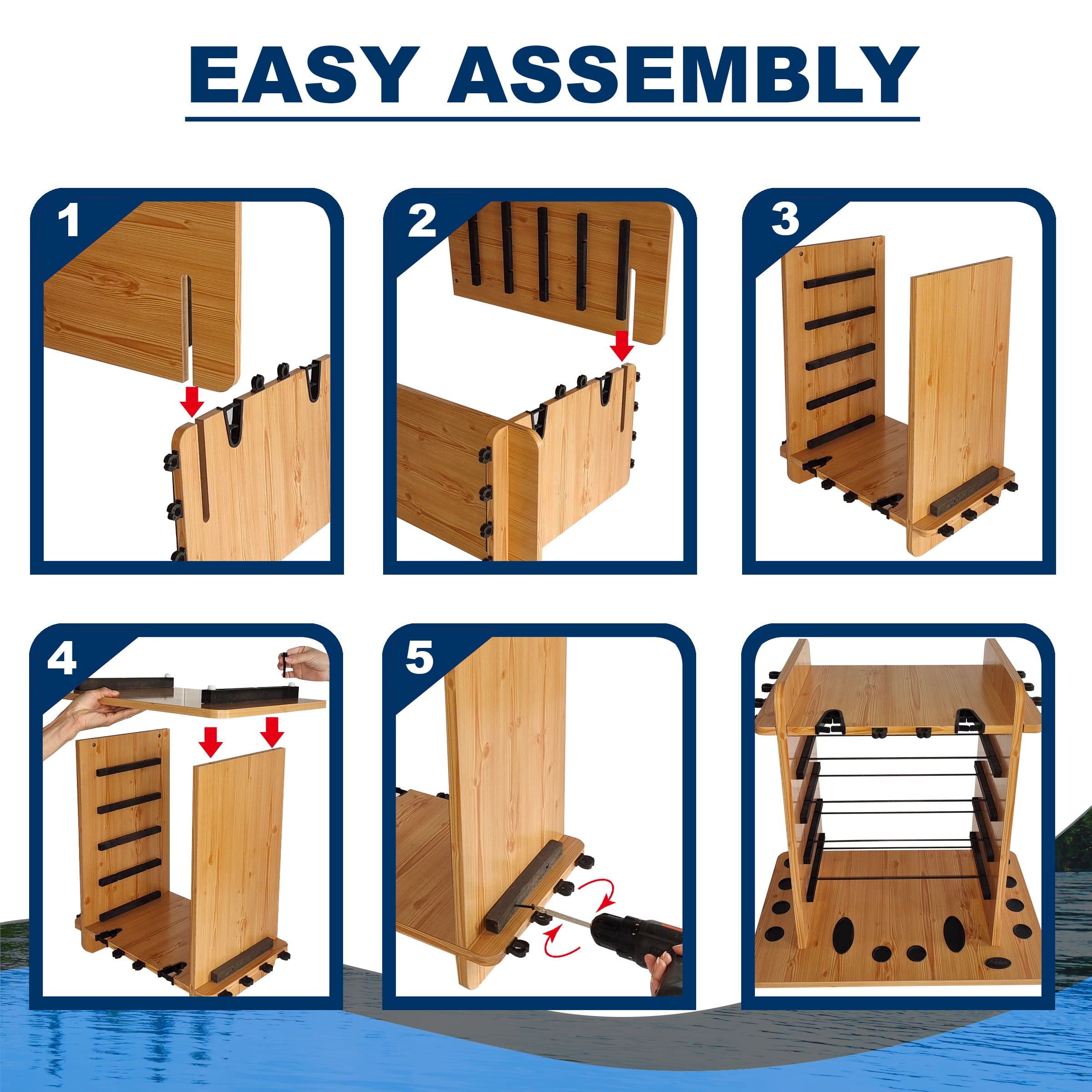 デュアルロッドクリップ付き14釣り竿ラックと4つのユーティリティボックス収容可能 - ワイヤーラッキングシステム : Rush Creek Creations 14釣りロッドラックと4つ引き出し