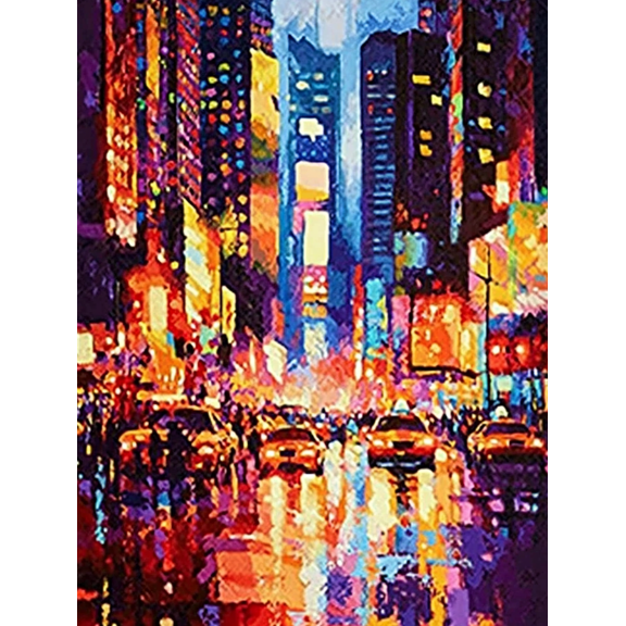Cityscape Abstract Decoration Painting/Canvas Print, Suitable for Decorating Living Room, Bedroom, Office, Dining Room, Nighttime City View Wall Art, Modern Metropolis Fine Art.