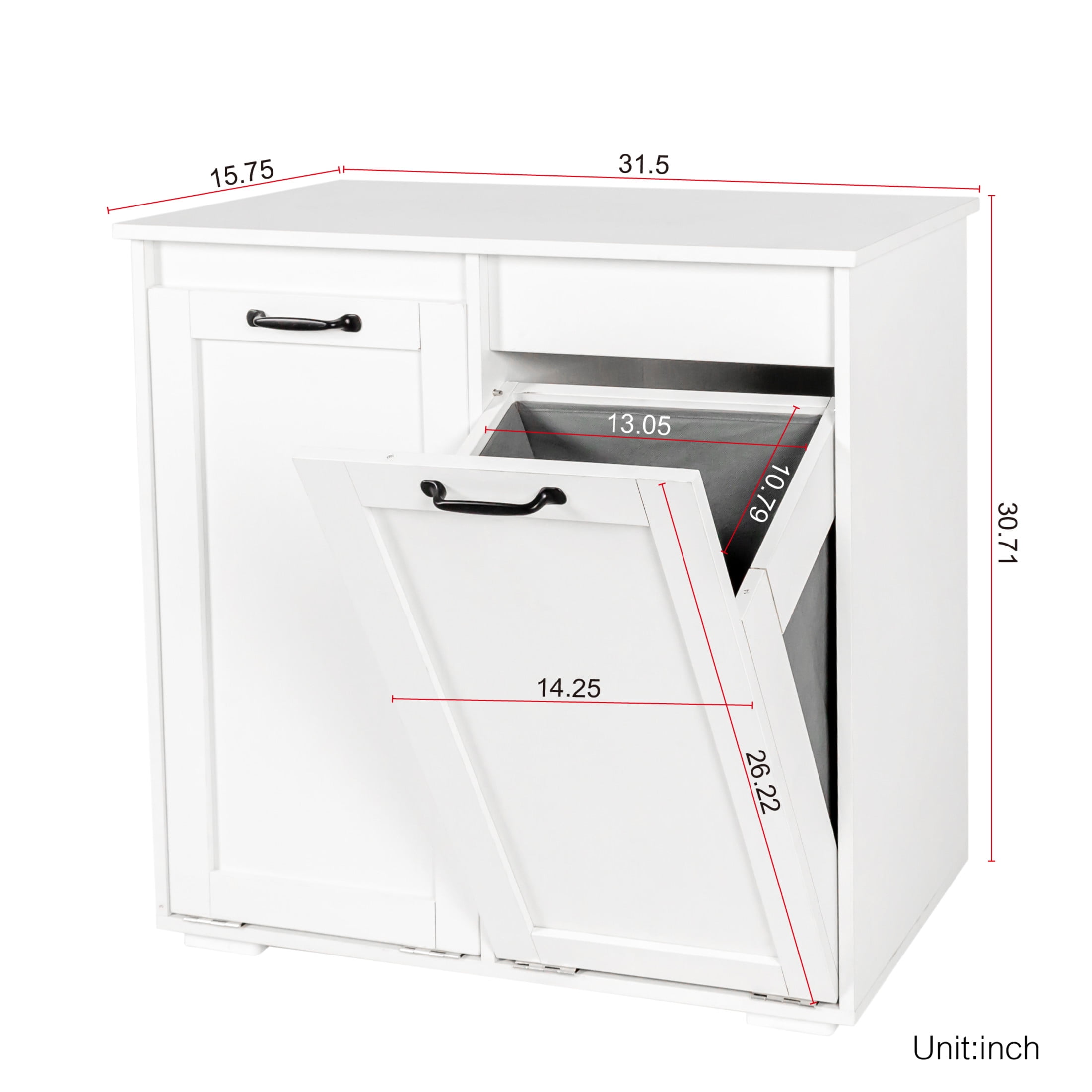 Noble House Merle 31.5" Laundry Cabinet, Removable Liner Bags, Tilt-Door Hamper, Wooden Bathroom Cabinet, White