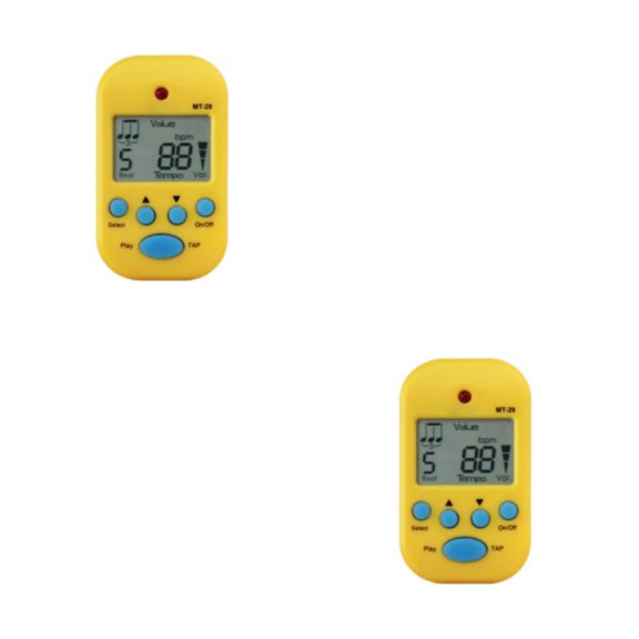 Mini metrónomo digital Cateissary con clip LCD Sintonizador de 4 engranajes Guitarra Piano Ukulele Bajo Violín Amarillo 2piezas
