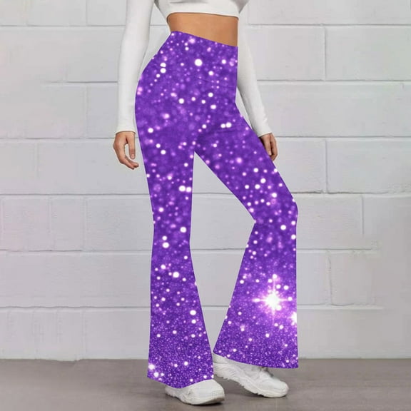 BVOFAR Flare Leggings for Women Sparkly Print High Waist Stretch Pants Glitter Sequin Yoga Trousers Fashion Party Bootcut Legging
