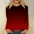 thumbnail image 2 of Black and Friday Deals 2023 Cotonie Women's Gradient Color Sweatshirt Long Sleeve T-shirt Round Neck Pullover 2023 Trendy Casual Tops,Wine,M, 2 of 5