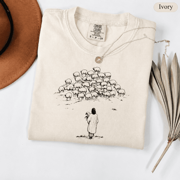 Jesus Good Shepherd Christian Comfort Colors Shirt, Minimalist Sheep Faith Graphic Tee, Religious Gift for Men and Women