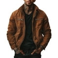 thumbnail image 2 of Handshe Men's Corduroy Jacket, Solid Color Long Sleeve Lapel Collar with Zipper Front and Two Pockets, Casual Outdoor Wear for Daily Activities, 2 of 8