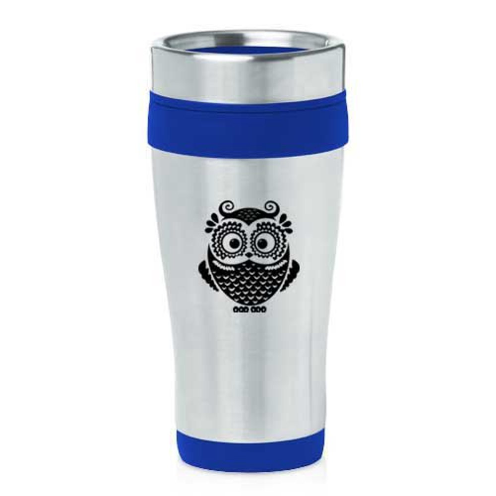 Blue 16oz Insulated Stainless Steel Travel Mug Z2331 Owl Vintage