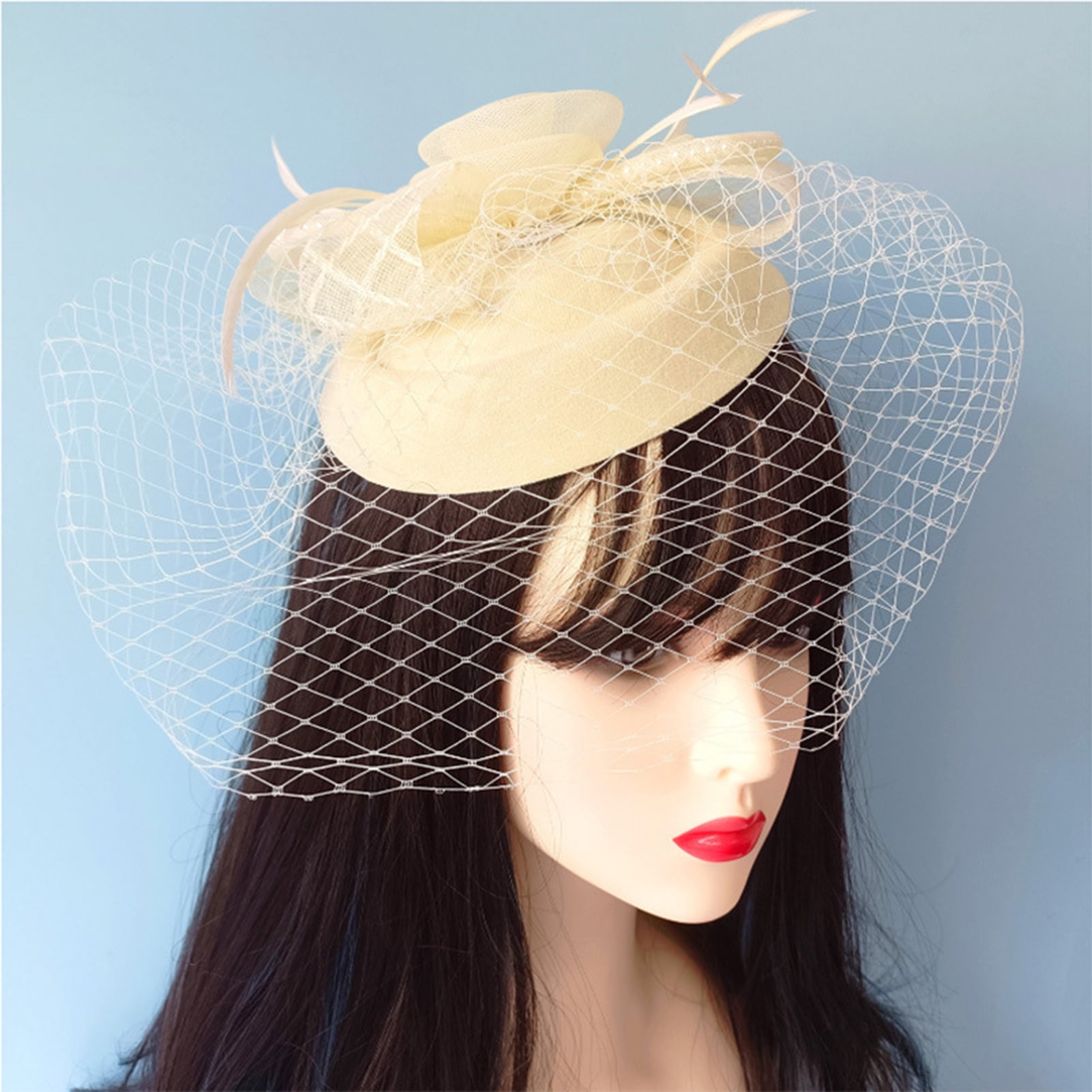 rygai Women Mini Hat Vintage Mesh Fishnet Solid Color Hair