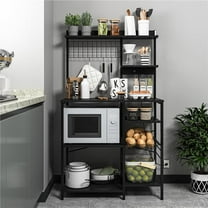 Liveditor QWE-ZBZB03220 Kitchen Bakers Rack With Power Outlet, Microwave Stand With Multiple Shelves, Floor Standing in Black