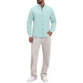 thumbnail image 2 of INSPIRE CHIC Men's Stand Collar Long Sleeves Button Down Solid Color Linen Business Shirt M Light Green, 2 of 6