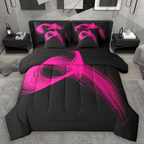 Manfei Pink Black Twin Bedding Sets 7pcs, Modern Abstract Art Bedding Comforter Set, Geometric Line Stripe Sheet Sets, Super Cozy Room Decor