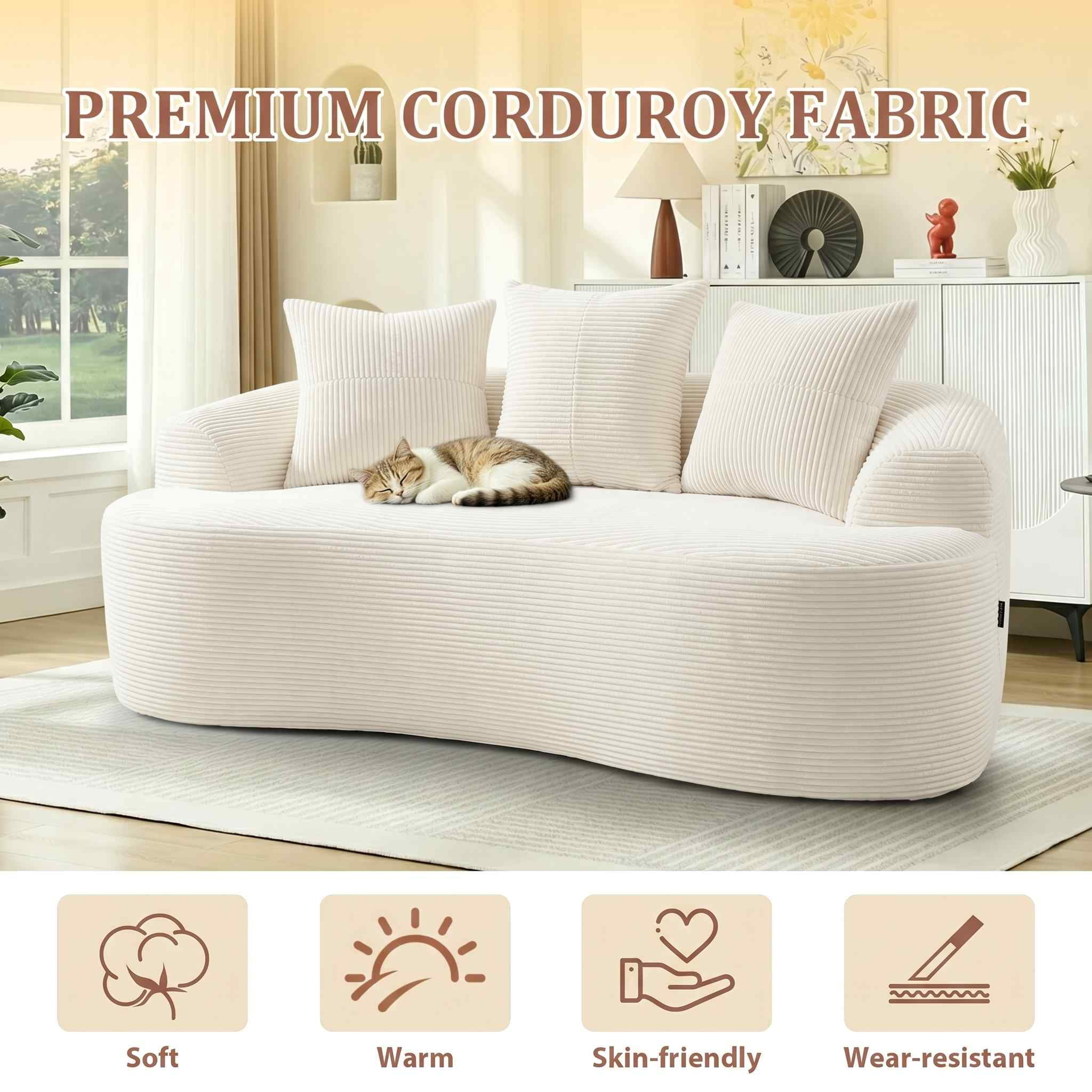 Timbernest 65" Curved Loveseat, Corduroy Boneless Cloud Couch, Small Space Sofa for Living Room, Apartment, Beige