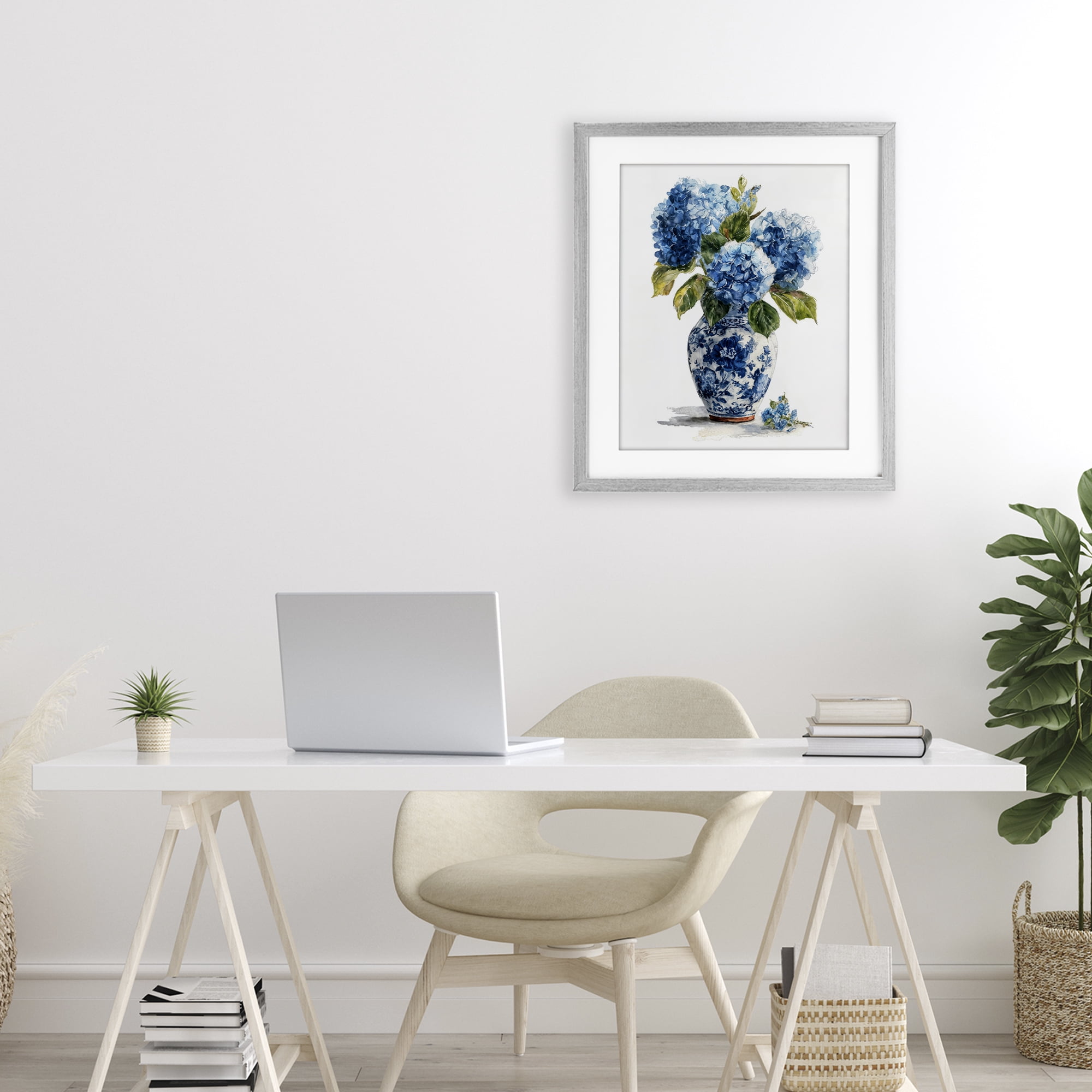 Stupell Industries Porcelain Vase with Hydrangea Bouquet Gray Framed Print Under Glass, design by Imagine It Images