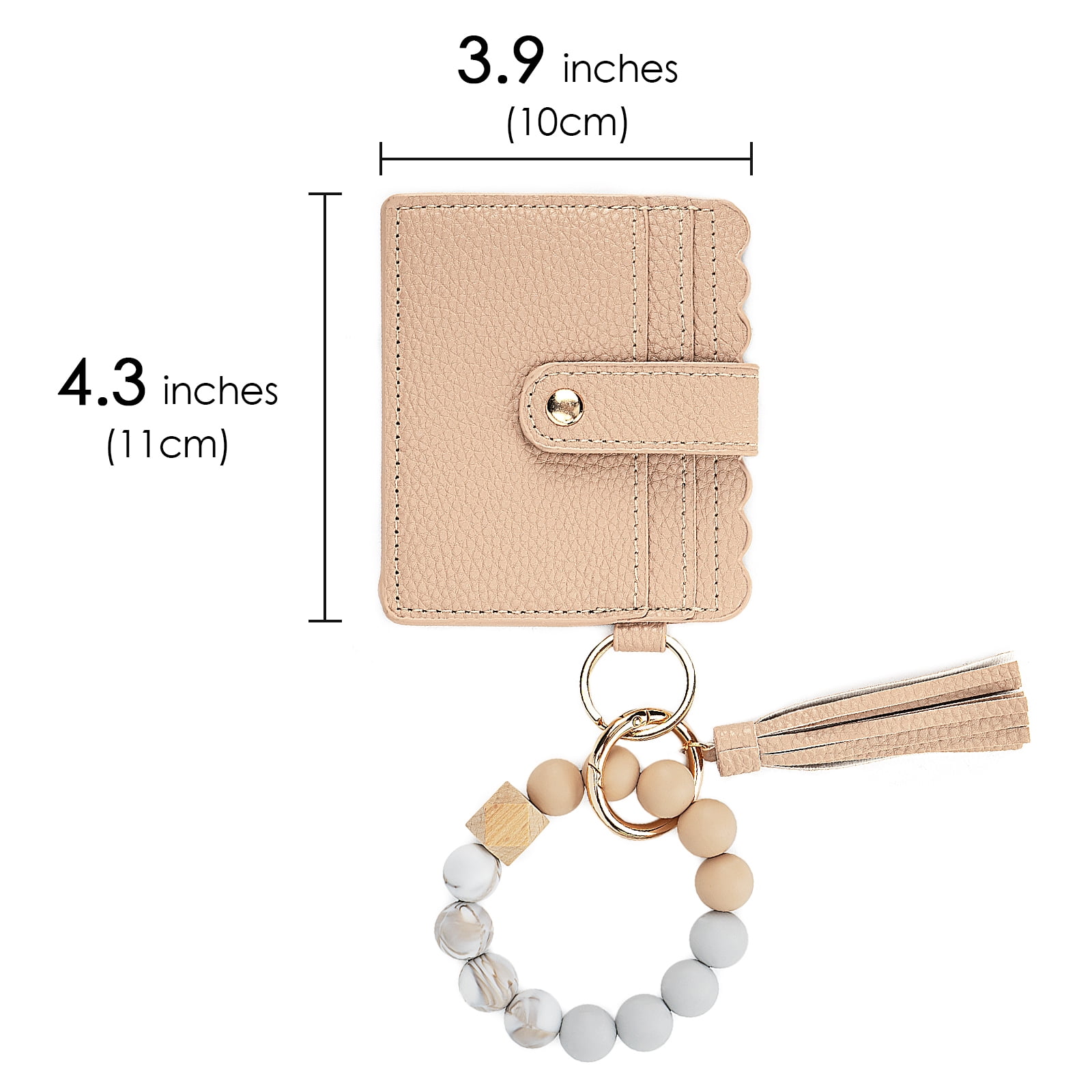 Boho Beaded Wristlet Wallet For Women – Floral Pattern With Tassel Keychain, Card Holder Purse (Khaki & More Colors)