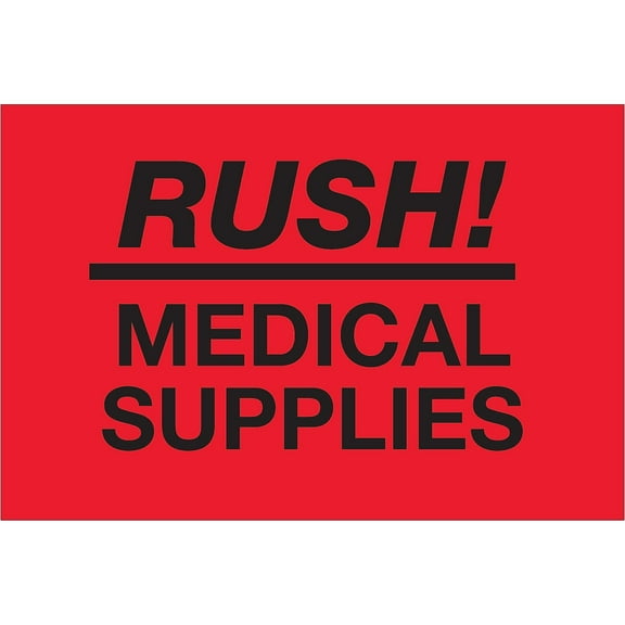 Tape Logic Labels "Rush - Medical Supplies" 2" x 3" Fluorescent Red 500/Roll DL1335