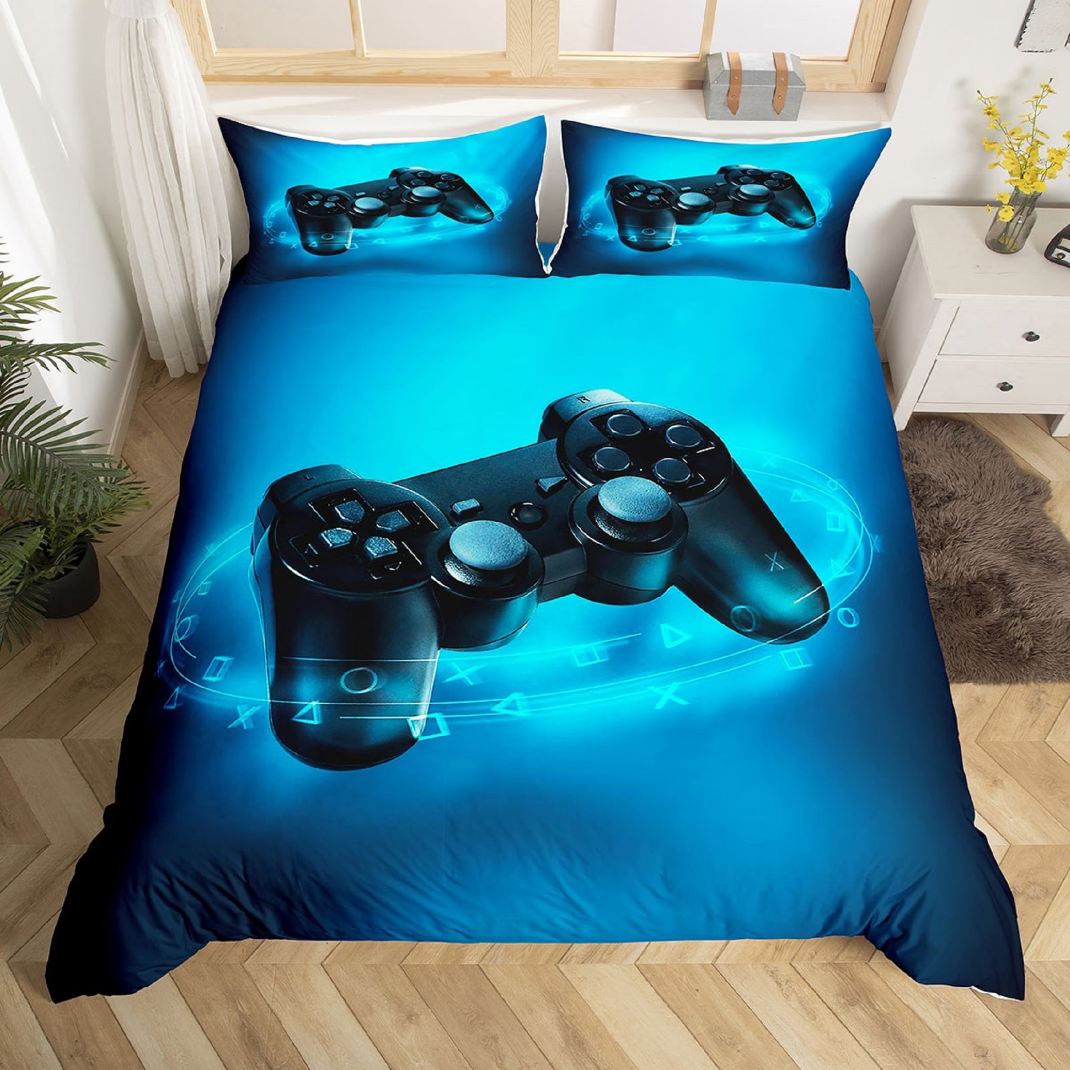 Boys Gamepad Comforter Cover Twin Size No Comforter ,Play Gamer Bedding Set Kids Young Man Video Games Duvet Cover for Teen Child Game Room Decor Black Classic Retro Gaming Quilt Cover with Controller