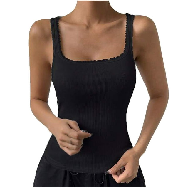 Posijego Débardeurs à Encolure Carrée pour Femmes, Camisoles en Dentelle pour Femmes, Sans Manches, Camisoles de Base, Hauts pour Sortir