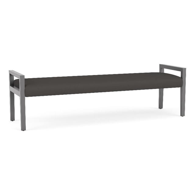 Pemberly Row Waiting Reception 3 Seat Bench Wood Frame in Gray