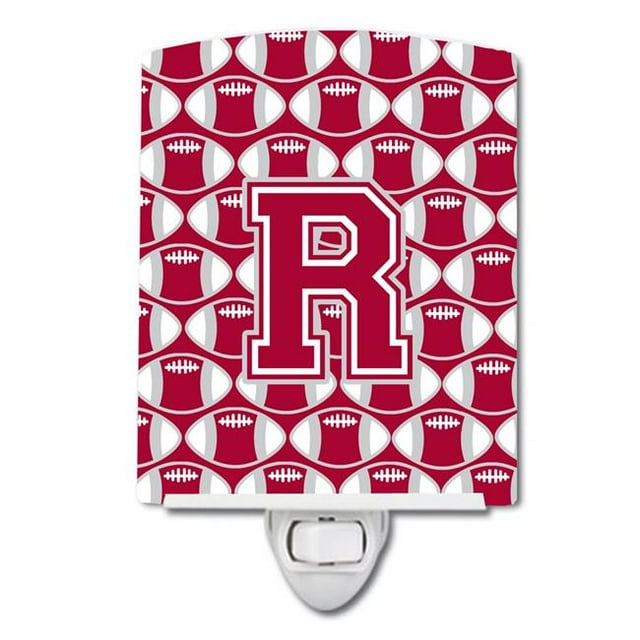Carolines Treasures CJ1065-RCNL Letter R Football Crimson, Grey & White Ceramic Night Light