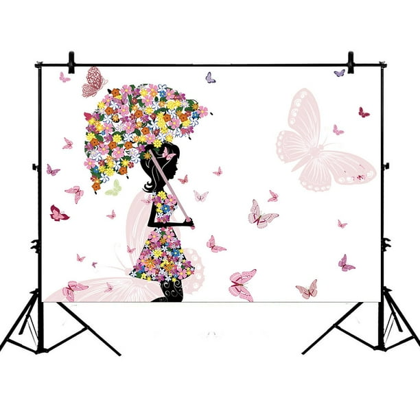 PHFZK 7x5ft Butterfly Backdrops, Flower Floral Colorful Photography Backdrops Polyester Photo
