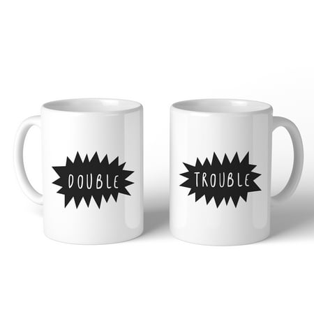 Double Trouble Funny Design Matching Mugs Unique Best Friends (Unique Gift For Best Friend Male)