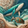thumbnail image 3 of Ambesonne Nautical Duvet Cover Set, Teal Ocean Whale Turtle, Twin, Teal Ecru and Pale Cinnamon, 3 of 3