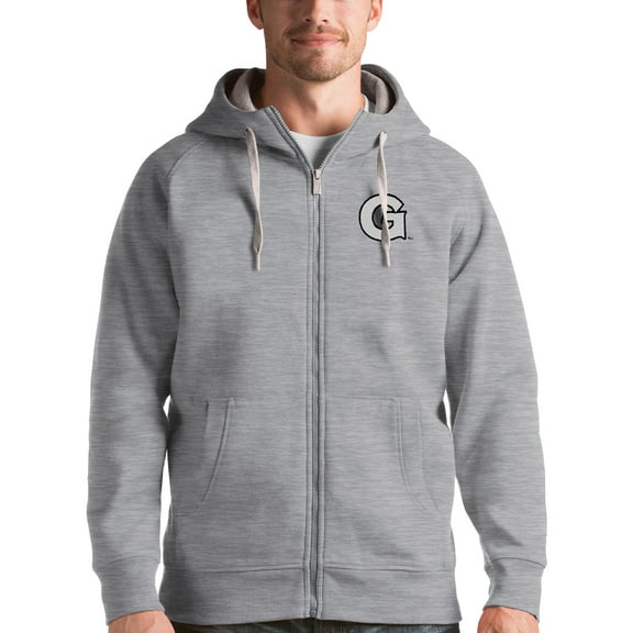 Men's Antigua Gray Georgetown Hoyas Victory Full-Zip Hoodie