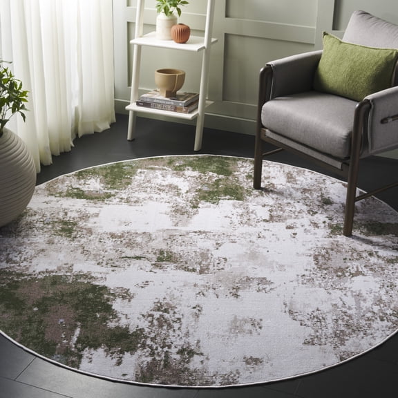 SAFAVIEH Bayside Everard Abstract Polyester Area Rug, Ivory/Green, 6'7" x 6'7" Round