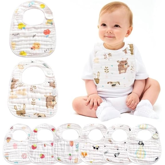Muslin Baby Bibs【8 Pack/6 Pack】 Ultra Soft Absorbent, 100% Cotton Baby Bandana Drool Bibs Adjustable Snaps
