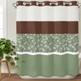 thumbnail image 3 of Sage Green Brown Flowers No Hook Shower Curtain Waterproof,Bathroom Curtains with Snap in Liners and See Through Top Window,Classic Botanical Art Elegant Hotel Style Bathtub Curtains Shower 66"Wx72"L, 3 of 8