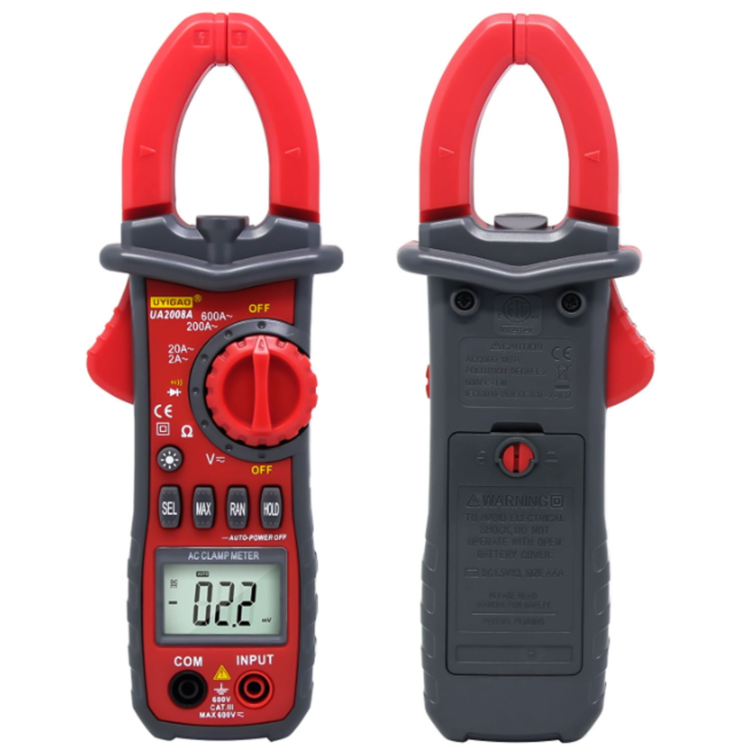 UA2008A Handheld Dual Open Digital Clamp Multimeter Voltage Test Probes With Carrying Box