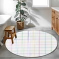 thumbnail image 3 of Round Rug 4Ft Washable Non-Slip, White Plaid Grid Circle Area Rugs for Living Room Bedroom, Colorful Line Modern Simple Geometric Indoor Floor Mats Carpet Runner for Home Decor Aesthetic, 3 of 8