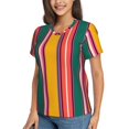 thumbnail image 2 of Vsdgher Vertical Stripes Women Shirts V Neck Short Sleeve Tops T-Shirt Basic Tees, S to 3XLSmall, 2 of 5