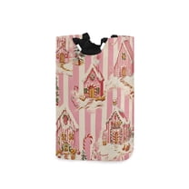 Yayeee Freestanding Laundry Hamper with Handle Collapsible Large Storage Basket for Clothes, Beige Gingerbread Houses
