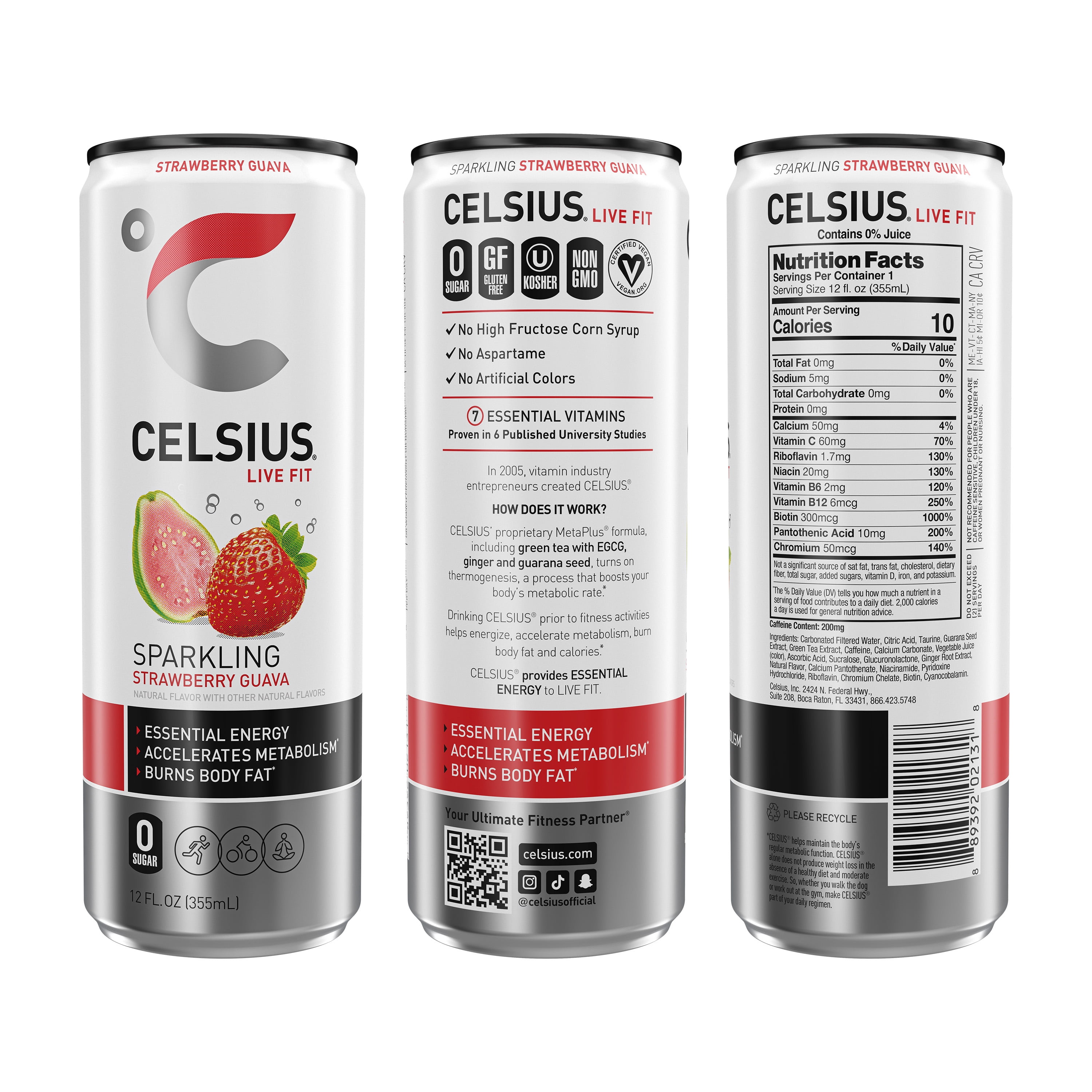 CELSIUS Sparkling Strawberry Guava, Functional Energy Drink 12 fl oz Can (Pack of 12)