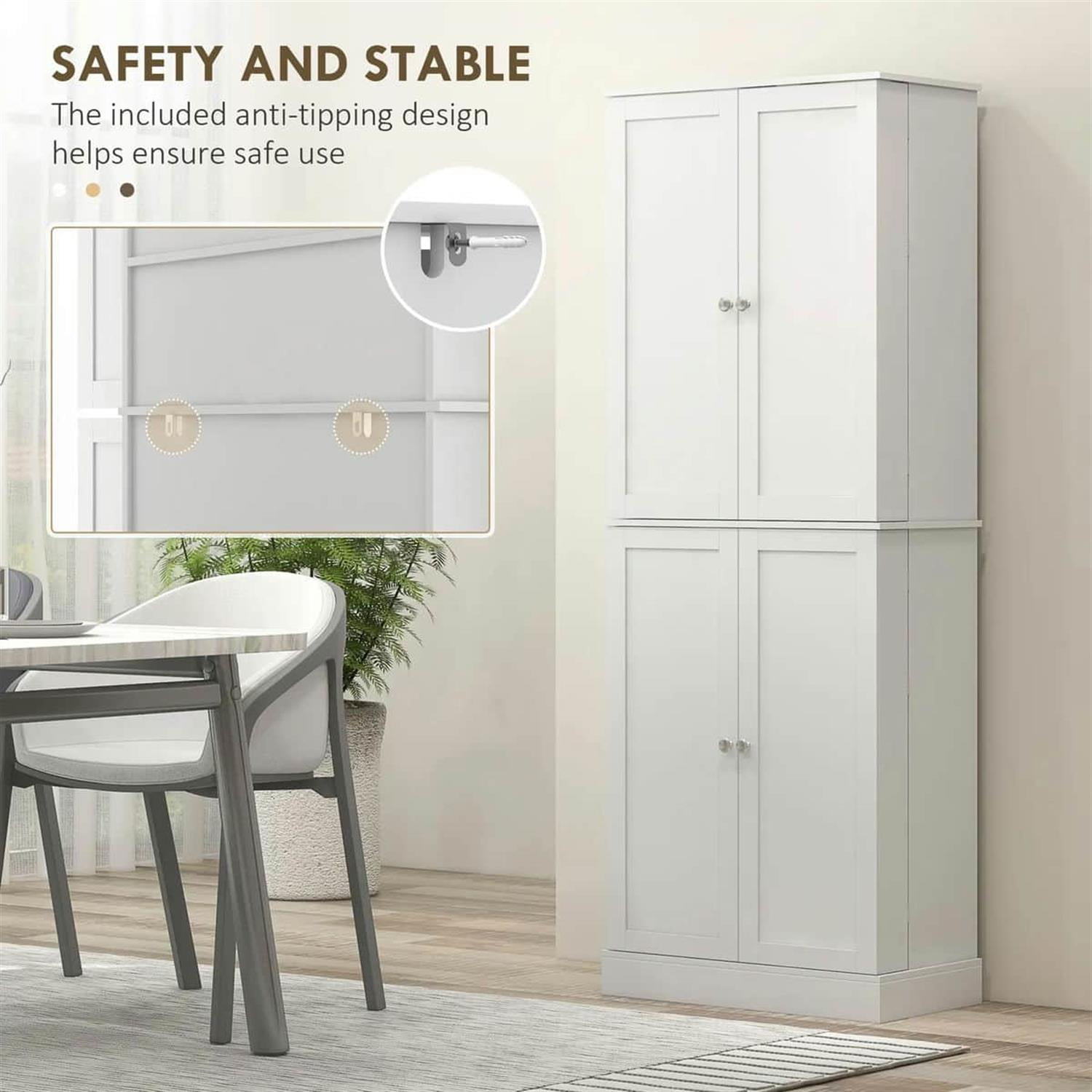 Demi Bonn 65" Kitchen Pantry Cabinet, 4-Door Storage with 16 Shelves for Dining Room, Space-Saving Kitchen Organization, White