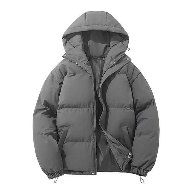 Men's Winter Down Jacket Outdoor Warm Long Sleeve Turn Down Collar Solid Color Coat for Autumn and Cold Weather