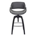 thumbnail image 2 of Vanessa Contemporary Adjustable Barstool in Black Brushed Wood Finish and Grey Faux Leather, 2 of 5