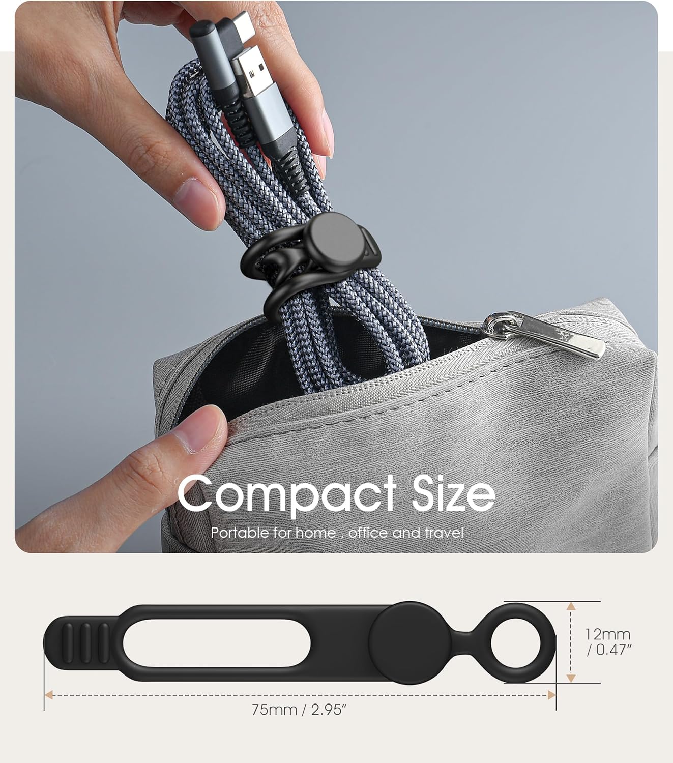 20Pcs Silicone Cable Ties 3 Inch Cord Organizer, Reusable Small Zip Ties Cable Organizer for Charging Cords Earphone Computer Wire, Office Desk Cable Management Travel Accessories(Black)