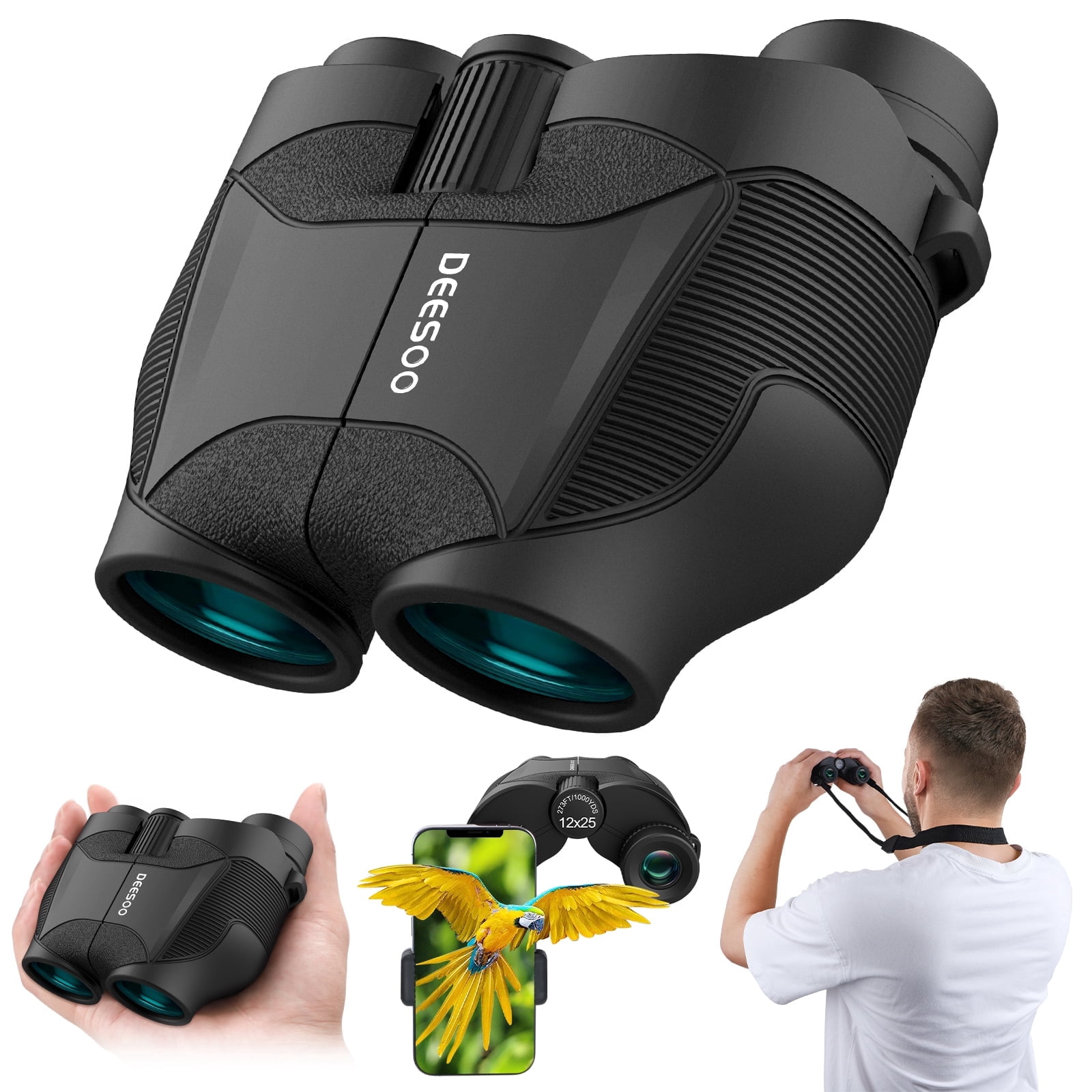 Deesoo 12x25 Compact Binoculars, Lightweight and Easy-Focus with Low Light Vision for Birdwatching, Hiking, Concert & Wildlife
