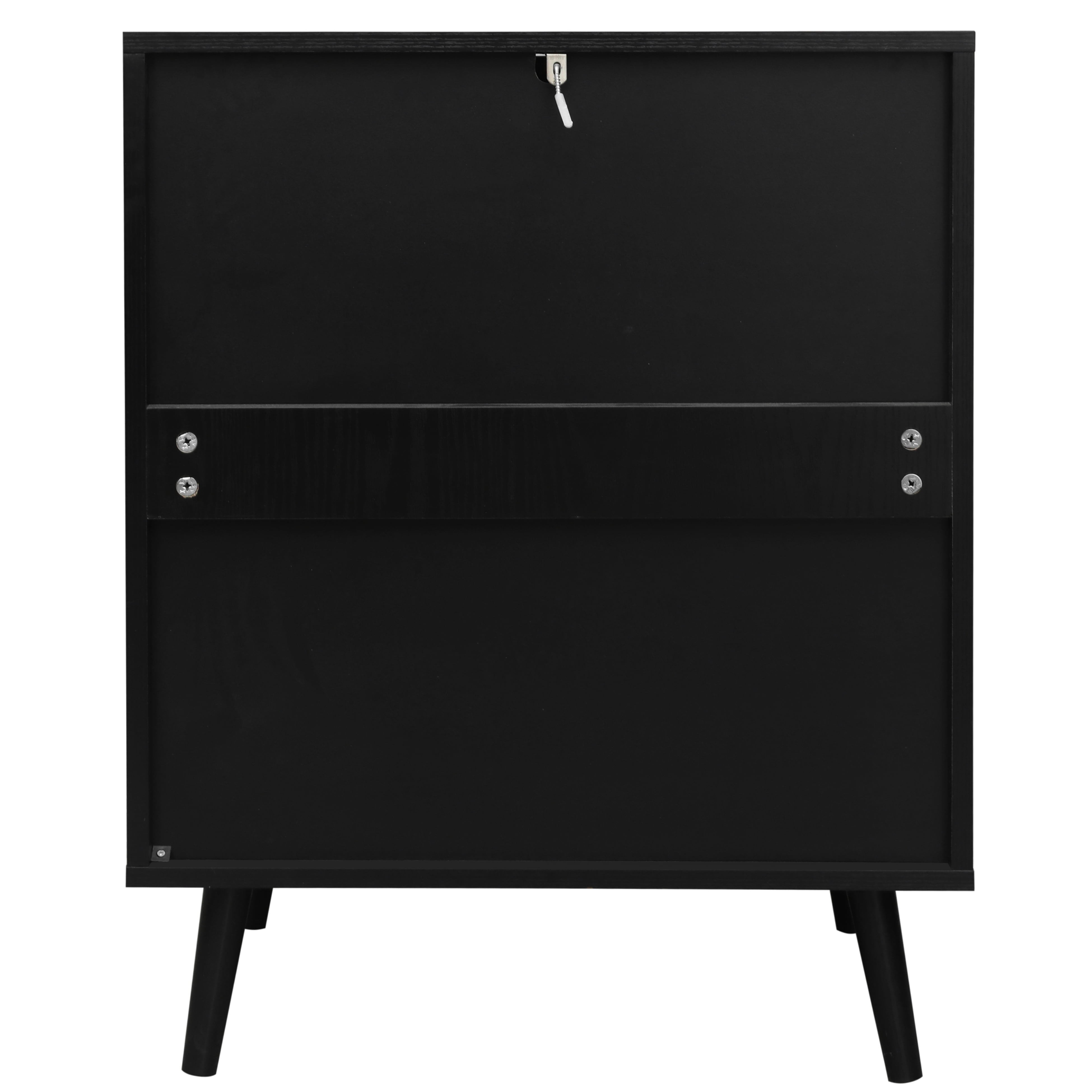 Aukfa 3 Drawer Tall Dresser Nightstand with Rattan Storage Drawer for Bedroom Living Room, Black