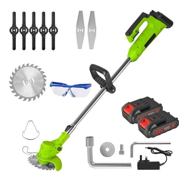 Bikkii 13” 600W 24V Battery Powered Push Lawn Mower, Telescopic Handle, 2 Lithium-Ion Batteries