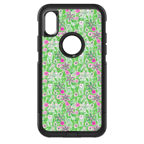 DistinctInk Custom SKIN / DECAL compatible with OtterBox Commuter for iPhone XS MAX (6.5" Screen) - Preppy Pattern - Pink & Green Flowers Floral