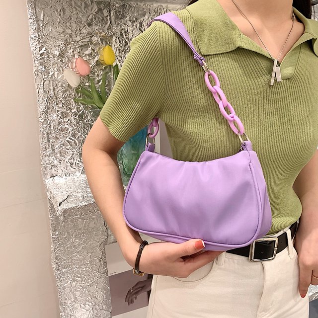 Bolso de hombro de cadena de nailon sólido para mujer a la moda (púrpura) Tmvgtek Para estrenar