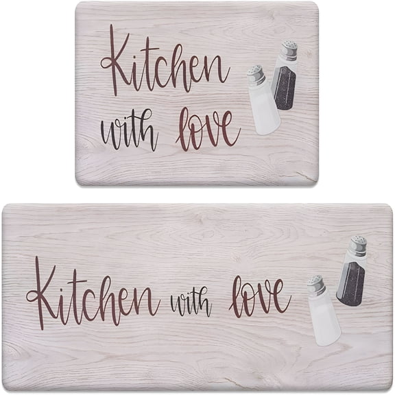 RLESO Farmhouse Kitchen Mats Sets 2 Piece Cushioned Anti-Fatigue Comfort Mat for Home & Office Ergonomically Engineered Memory Foam Kitchen Rug Waterproof Non-Skid,30" By 17" 47" By 17"
