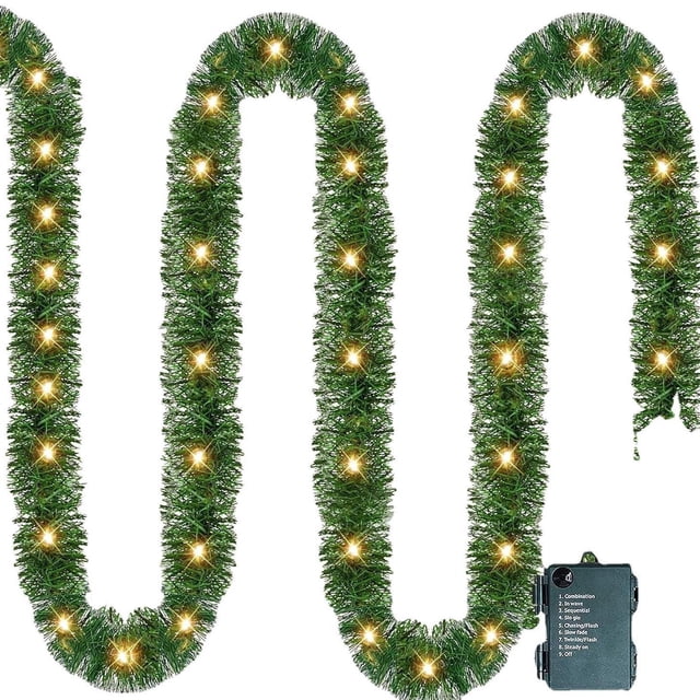 Luces de Navidad Al Aire Libre 16.4Ft Navidad Artificial Decorativo Ratán con Luz Caliente Llevada para Navidad Vacaciones Escalera Pared Chimenea Acabados Decoración Interior Y Exterior Tiras de Luz
