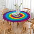 thumbnail image 3 of Colorful Rainbow Tie Dye Spiral Pattern Round Fitted Tablecloth with Elastic Edge,Dining Table Cover Waterproof,Outdoor Round Tablecloth for Camping,Dining,Indoor and Outdoor, 3 of 7
