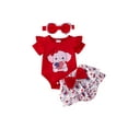 thumbnail image 2 of Aojekbee Baby Girls 4th of July Sets Elephant Print Romper Tiered Ruffle Shorts Headband Sets, 2 of 9