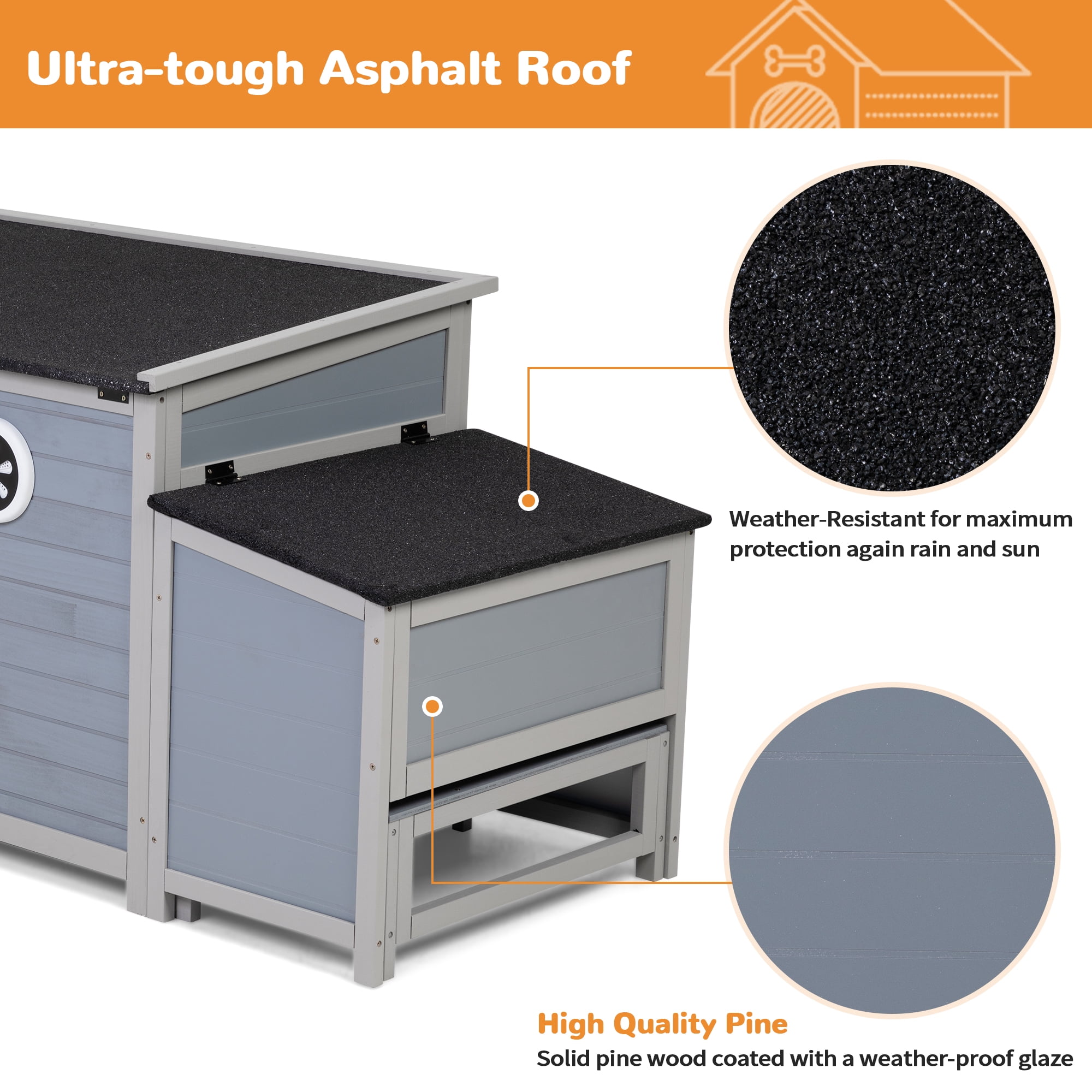 Jaxpety Insulated Dog House for Winter Outdoor Dog Kennel Wooden with Weatherproof Roof, Slow Feed Bowls