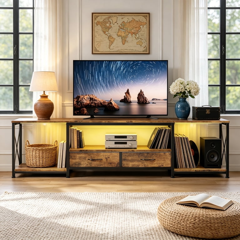 HIGDBFE Industrial TV Stand for 80-Inch TV with Fabric Drawers photo 5